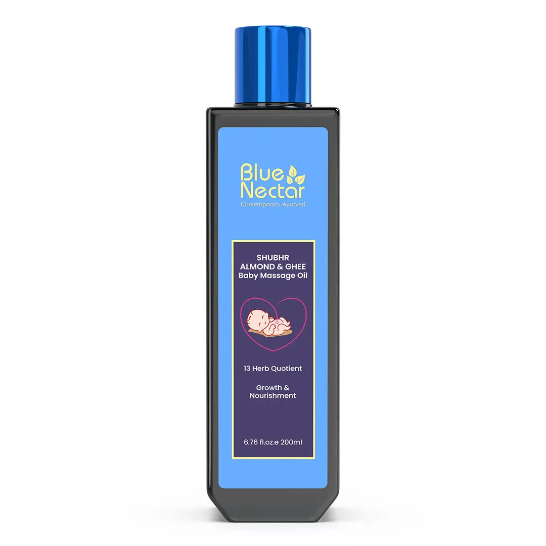 Blue Nectar Ayurvedic Baby Massage Oil with Organic Ghee, Almond Oil & Vitamin E for Healthy Babies (13 Herbs, 200ml)