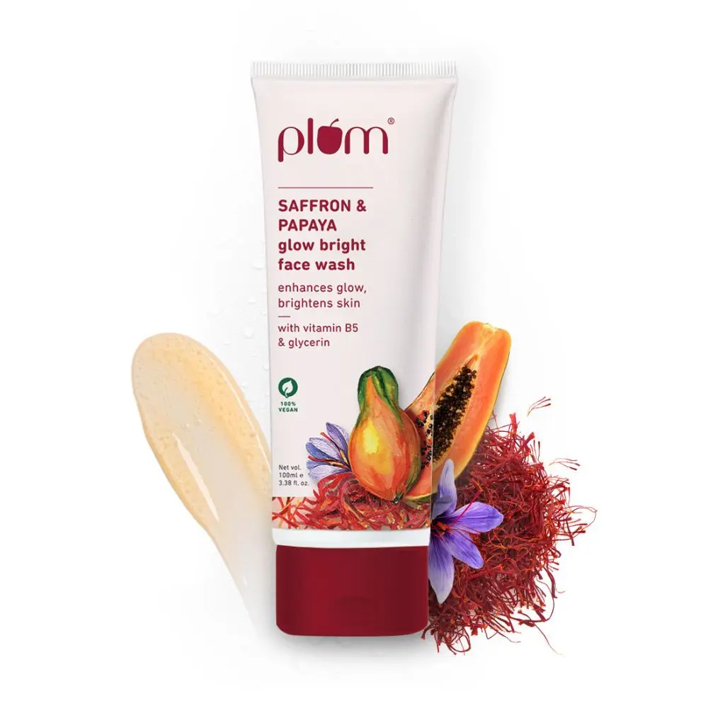 Plum Saffron & Papaya Glow Bright Gel Face Wash For Daily Use, Fights Dull Skin, Gentle & Non-Drying 100ml