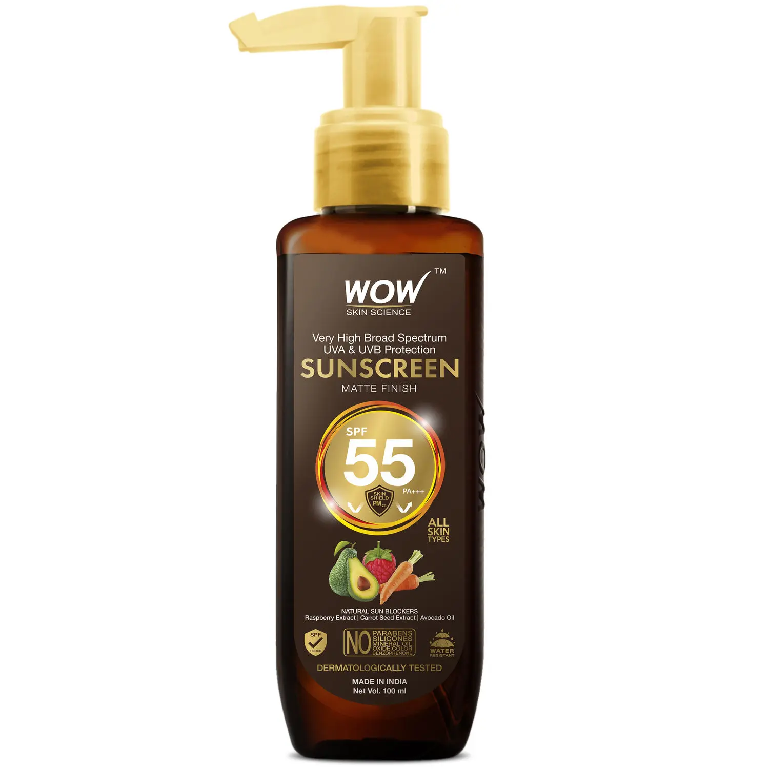 WOW Skin Science Sunscreen Matte Finish - SPF 55 PA+++ - Very High Broad Spectrum - UVA &UVB Protection - Quick Absorb - No Parabens, Silicones, Mineral Oil, Oxide, Color & Benzophenone - 100mL