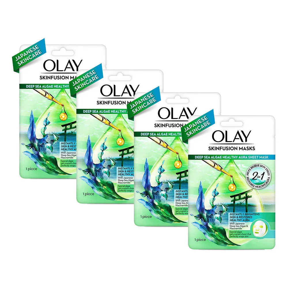 Olay Sheet Mask: Deep Sea Algae Healthy Aura Japanese Skinfusion - Pack of 4