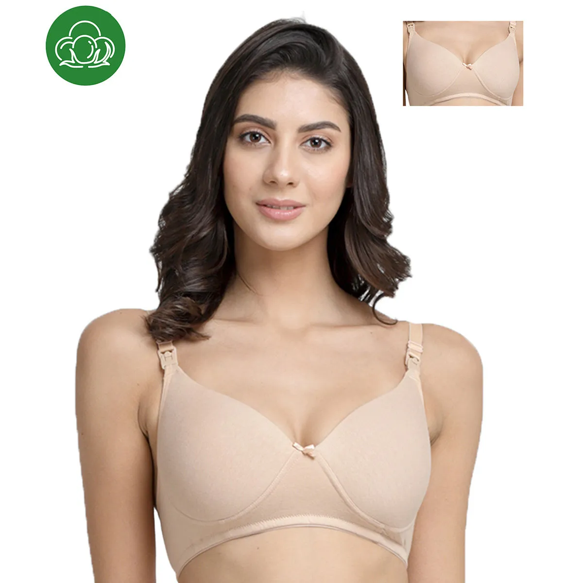 Inner Sense Organic Cotton Antimicrobial Nursing Bra Pack of 2 - Nude (36C)