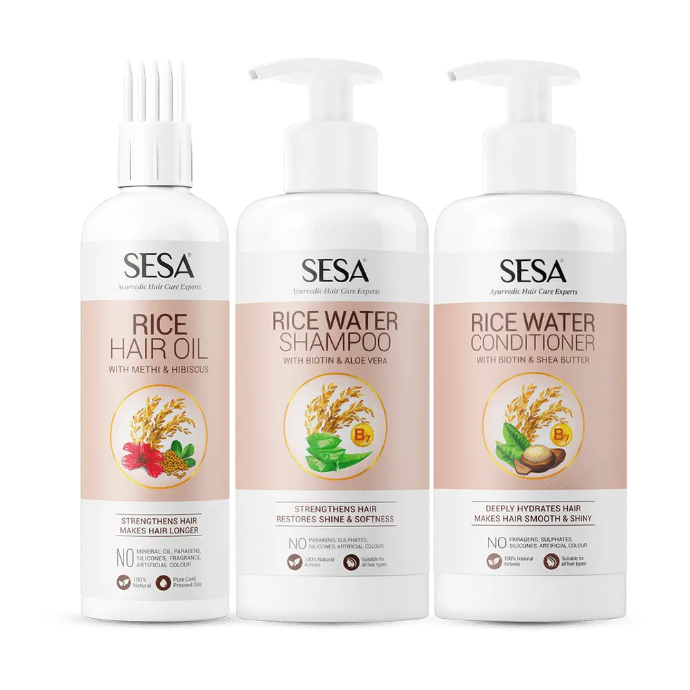 Sesa Rice Water Ultimate Hair Care Kit - Oil+Shampoo+Conditioner