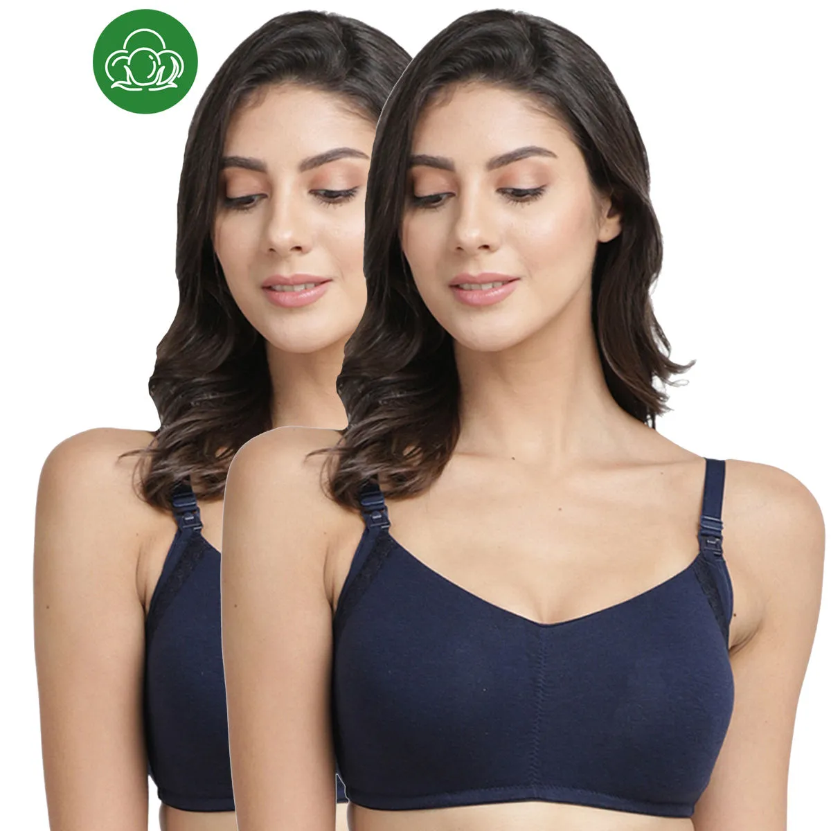 Inner Sense Organic Antimicrobial Soft Feeding Bra with Removable Pads Pack of 2 - Blue (34B)