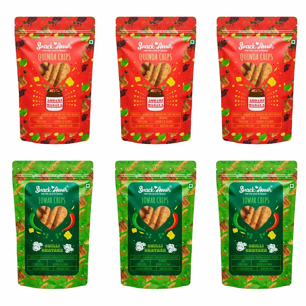 SnackAmor Quinoa Chips & Jowar Chips Combo,  Achari Masala & Chilli Chataka  6 Piece(s)/Pack