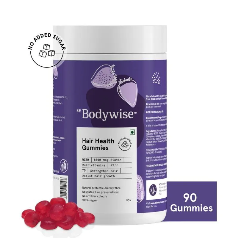 Be Bodywise 5000 mcg Biotin Gummies for Healthy Hair & Nails with Zinc & Multivitamins- 90 day pack