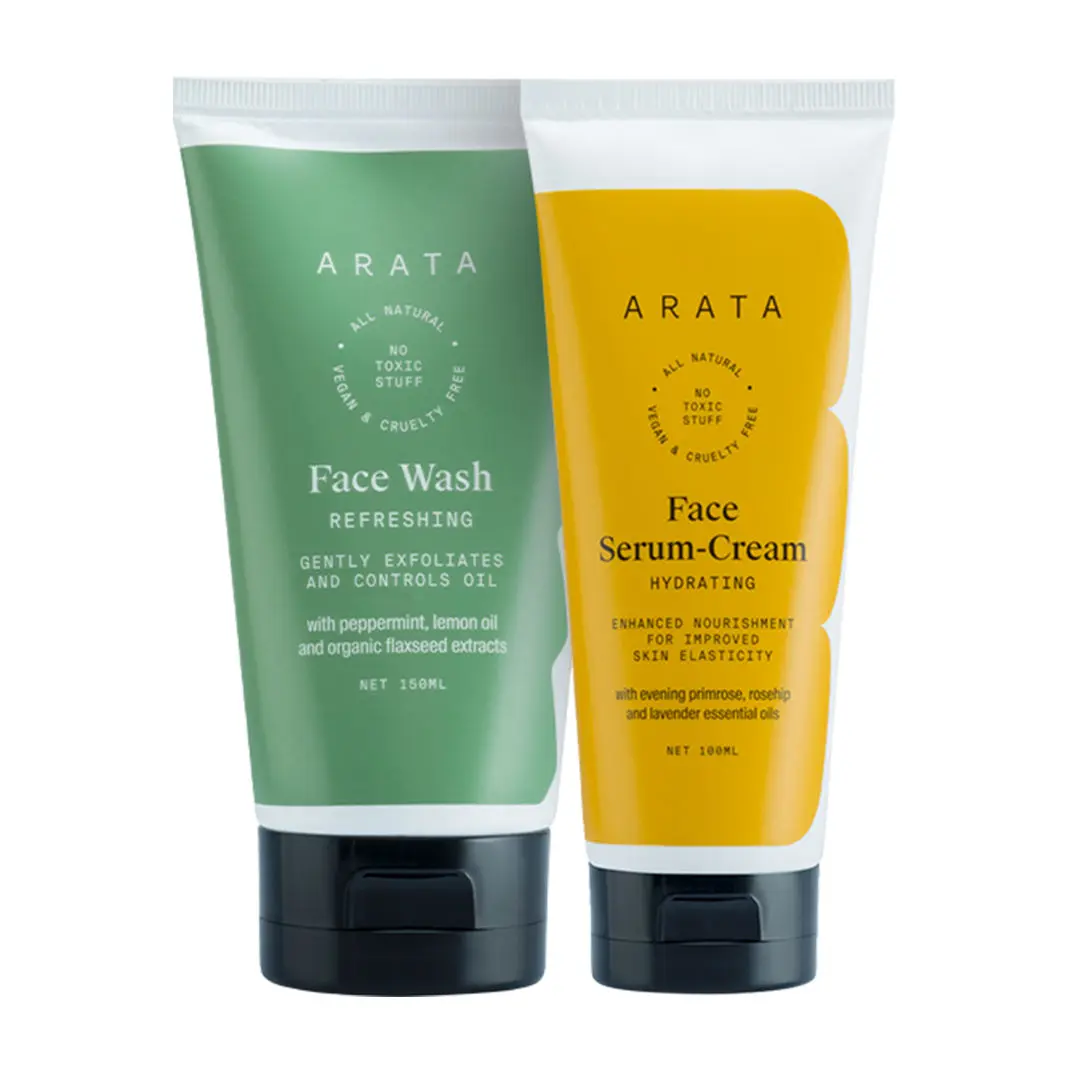 Arata Natural Anti-Aging Face Kit For Men & Women with Face Serum & Face Wash