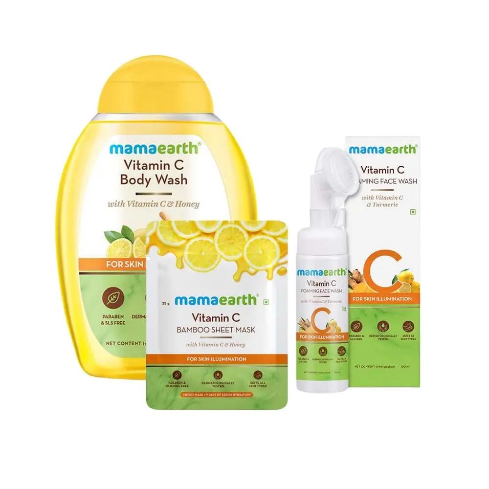 Mamaearth Vitamin C Sheet Mask With Foaming Face Wash & Body Wash