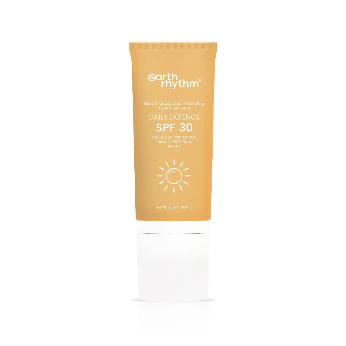 Earth Rhythm Daily Defence Hybrid Sun Fluid SPF 30 PA+++| UVA UVB Sun Protection, Non Sticky, No Tint | for All Skin Types | Men & Women - 50 ML (Tube)