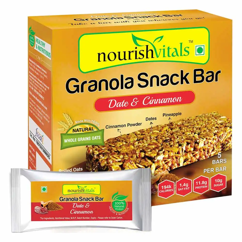 NourishVitals Granola Snack Bar,  5 Piece(s)/Pack  Date & Cinnamon