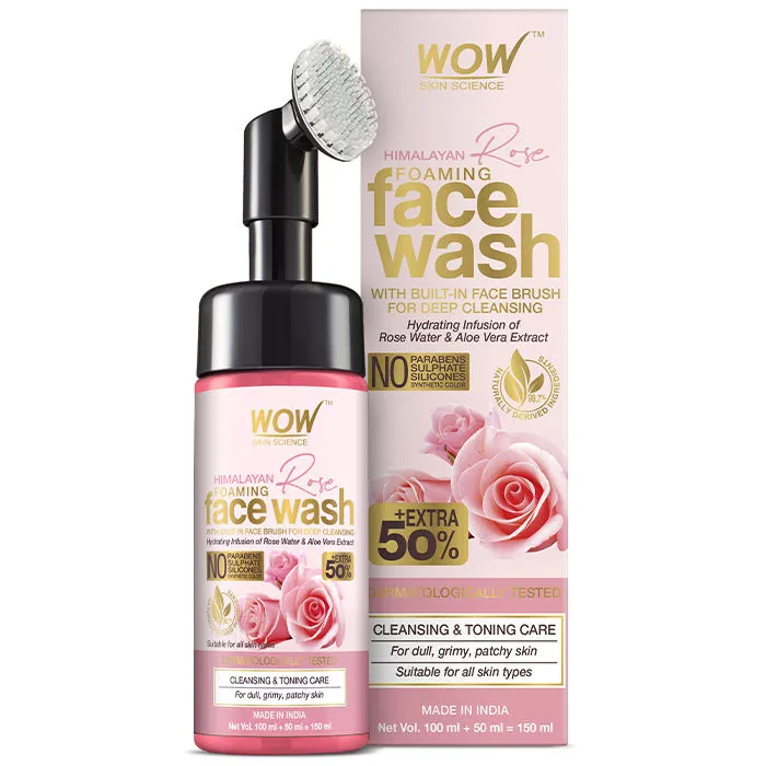 WOW Skin Science Himalayan Rose Foaming Face Wash with Built-in Face Brush WITH 50% EXTRA