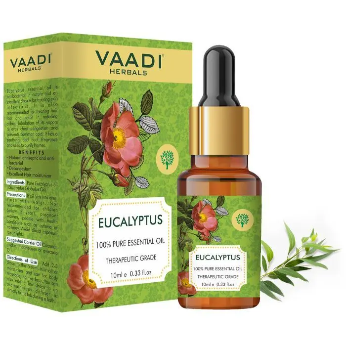 Vaadi Herbals Eucalyptus Essential Oil - Prevents Hairfall, Acne, Soothing & Cool Fragrance - 100% Pure Therapeutic Grade