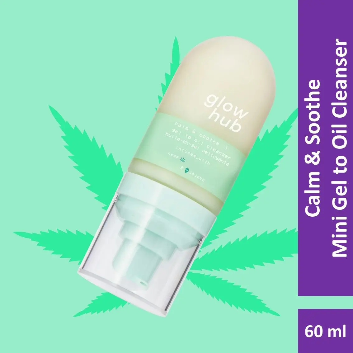 Glow Hub | Mini Calm & Soothe Gel to Oil Cleanser (60ml) | Hemp Seed Oil, Jojoba Extract | Hydrate, Comfort, Refresh