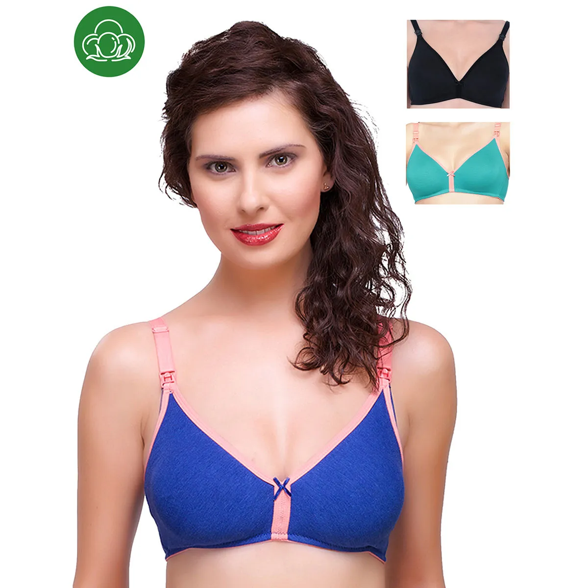 Inner Sense Organic Cotton Antimicrobial Nursing Bra Pack of 3 - Multi-Color (38D)