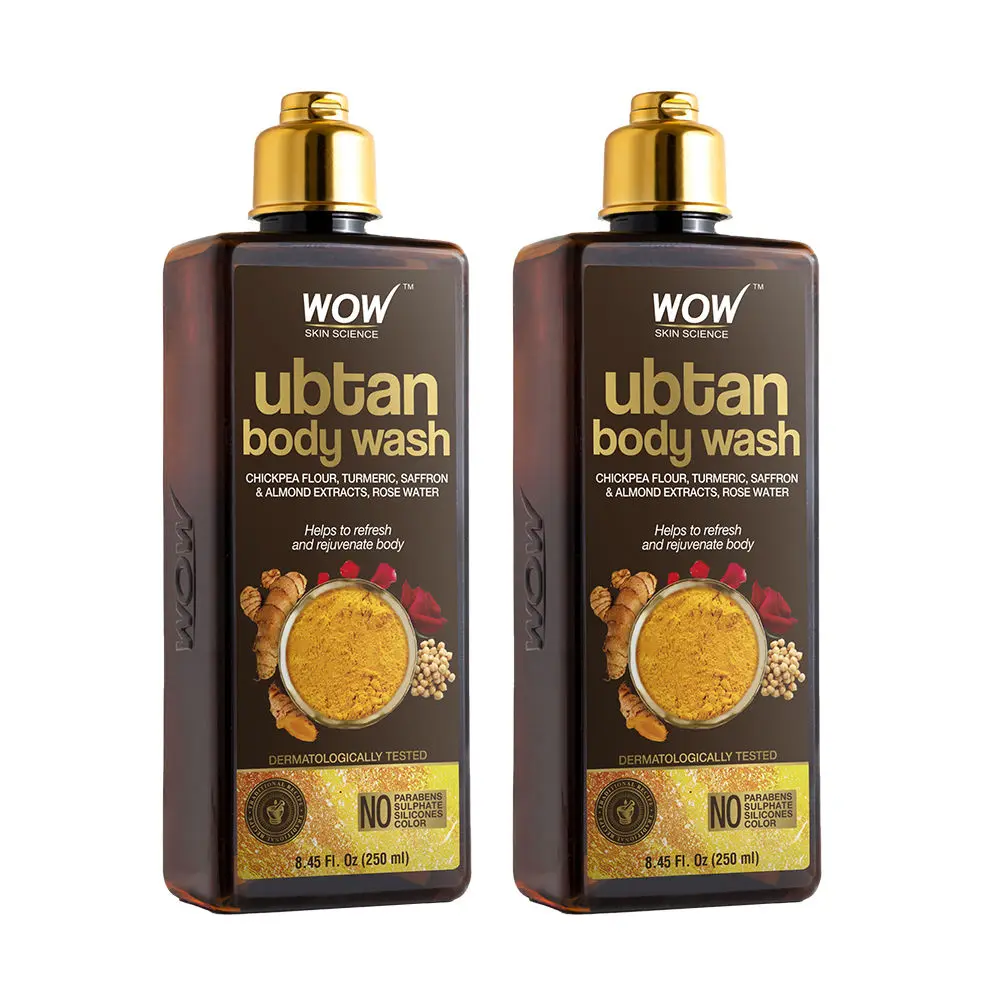 WOW Skin Science Ubtan Body Wash for Tan Removal and Glowing Skin - With Chickpea Flour, Almond, Safron & Turmeric Extract - 250 ml (Pack of 2)