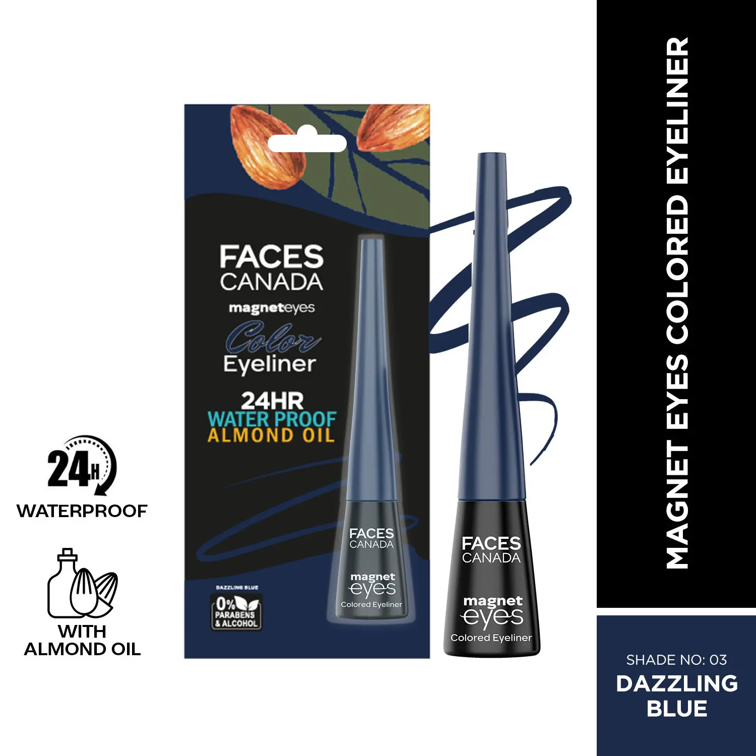 FACES CANADA Magneteyes Colored Eyeliner Dazzling Blue 03 4 ml I Precise Application I Glossy Finish I Long-lasting I Smudge-proof I Almond Extract I Vitamin E I Intense Color Payoff I Mineral-Oil free I Cruelty-free