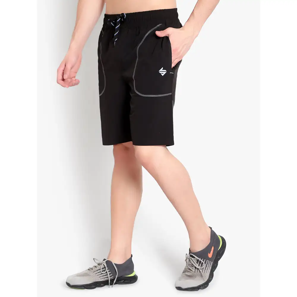 John Ally Dry-Fit Gym Workout Shorts with Zipper Pockets & Color Block Detailing,  2XL  Jet Black