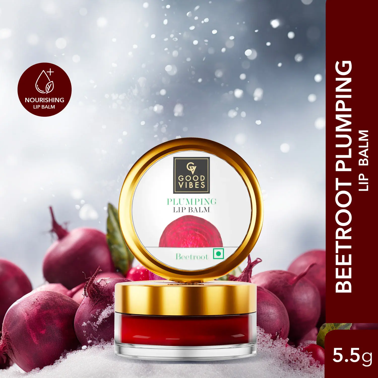 Good Vibes Beetroot Plumping Lip Balm | Moisturizing, Hydrating | With Sweet Almond Oil & Olive Oil (5.5 g)