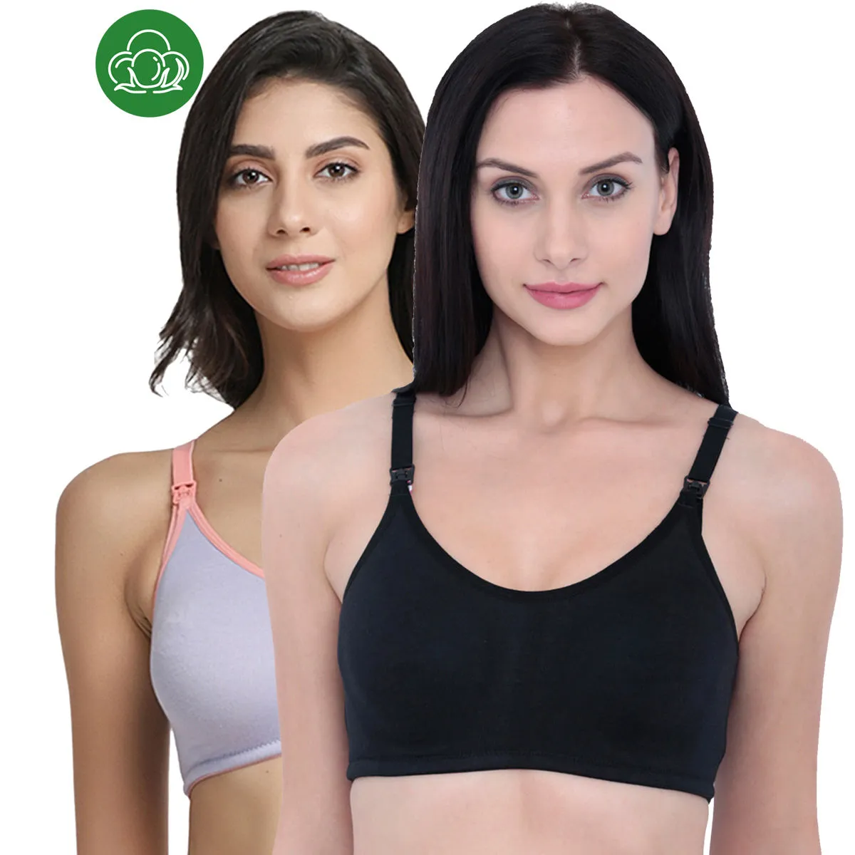 Inner Sense Organic Antimicrobial Soft Nursing Bra Combo of 2 - Multi-Color (32D)