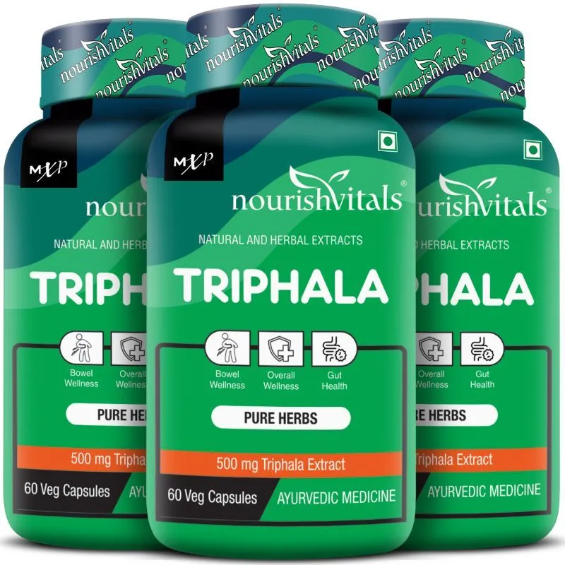 NourishVitals Triphala Pure Herbs, 500 mg Triphala Extract Veg Capsules