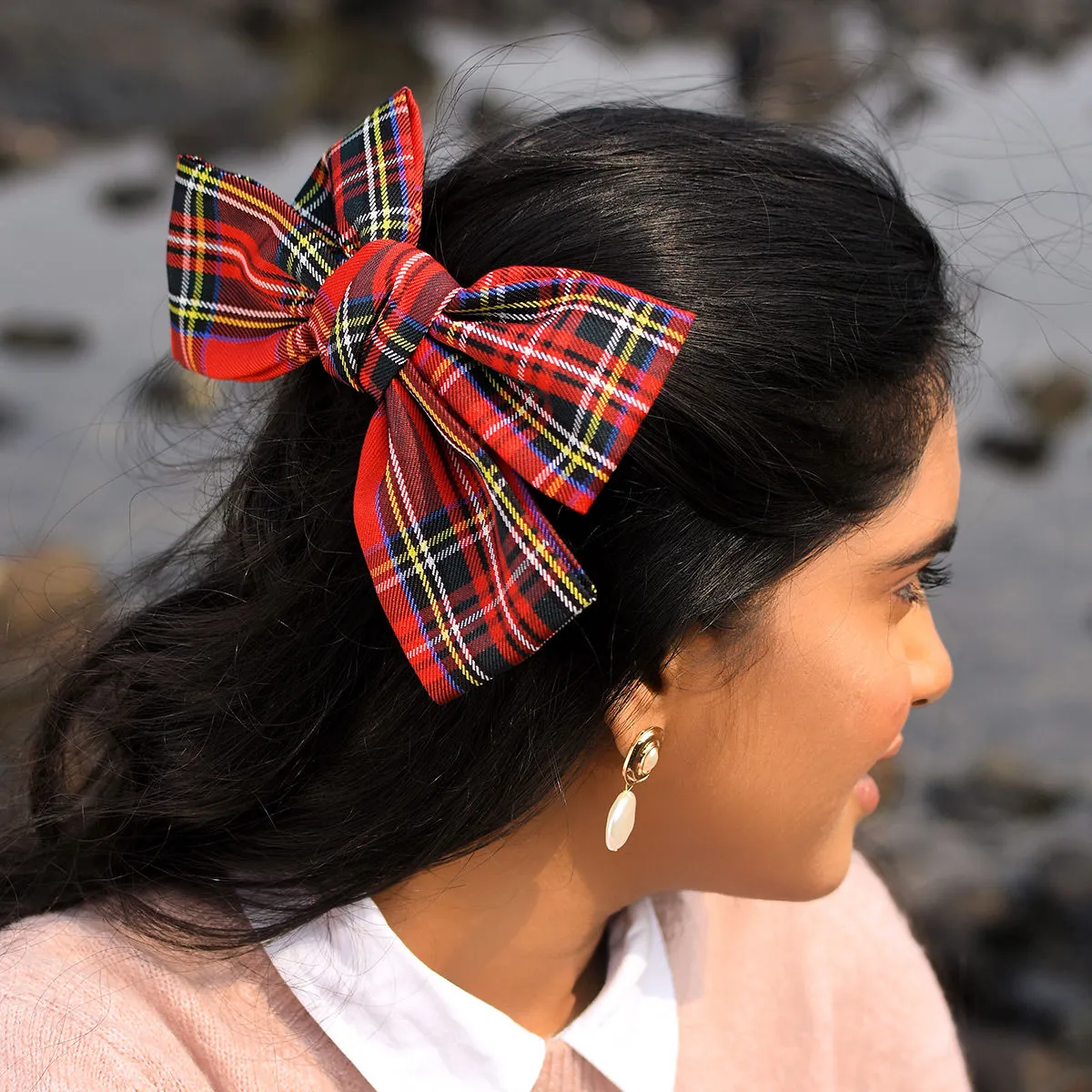 Toniq Red Holiday Plaid Barette Hair Clips For Women(OAWXXH71 A)