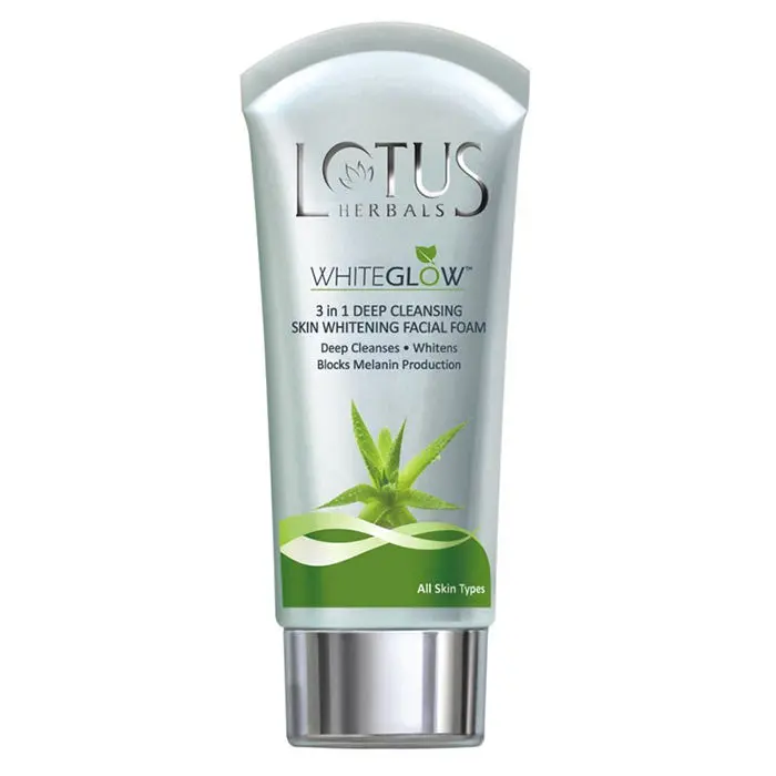 Lotus Herbals Whiteglow 3 In 1 Deep Cleaning Skin Whitening Facial Foam | Chemical Free | With Milk Enzymes & Aloe Vera Gel | For All Skin Types | 50g