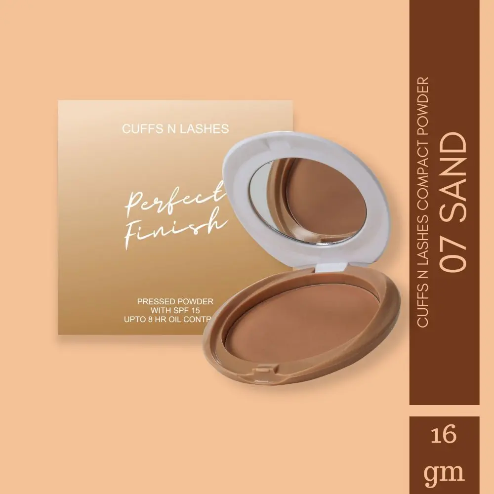 Cuffs N Lashes Perfect Finish Pressed Powder Compact with SPF 15, 07 Sand, (16 g)