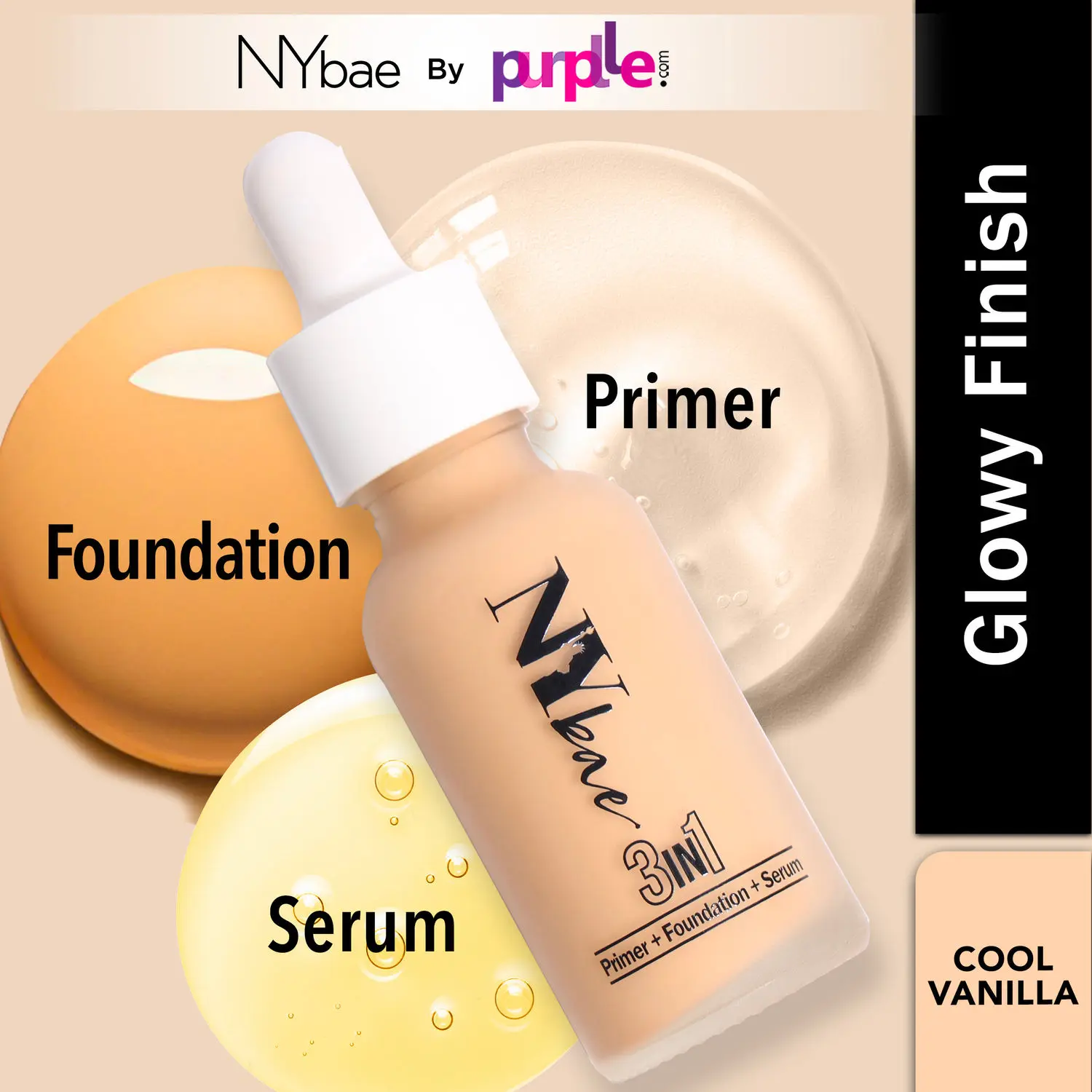 NY Bae 3 in 1 Serum Foundation with Primer I Moisturising I Glowing Korean Skin I Cool Vanilla 02 (30 ml)