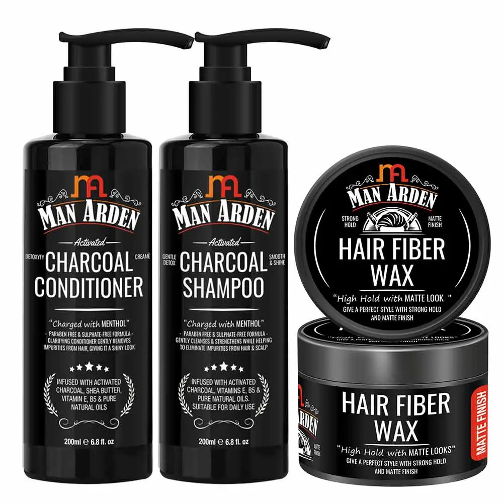 Man Arden Charcoal Shampoo, Conditioner & Hair Fiber Wax Combo,  3 Piece(s)/Pack  Hair Care