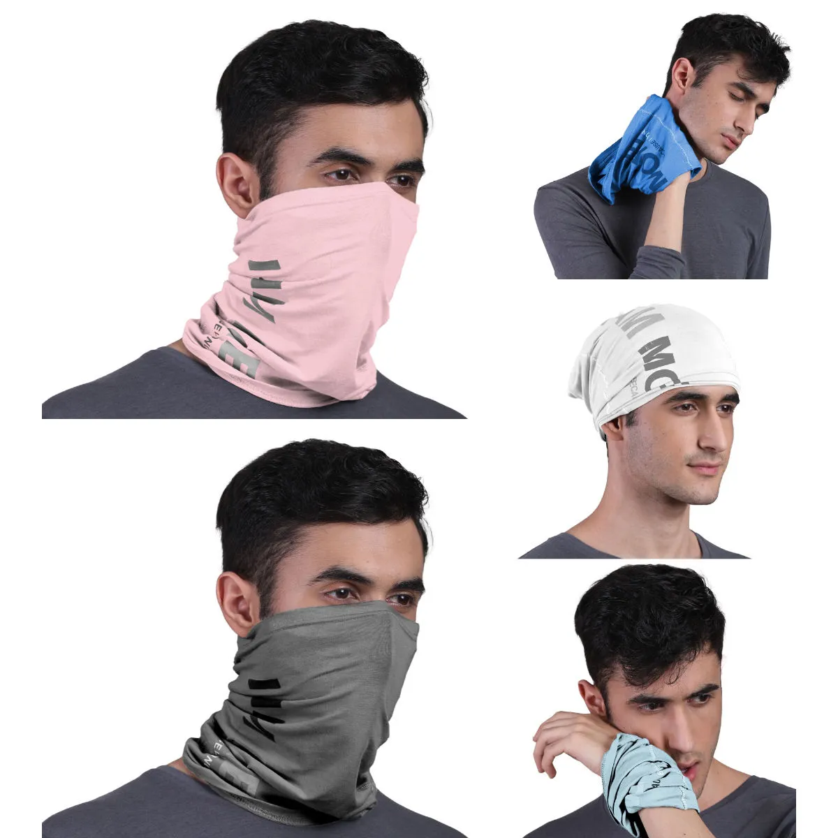 FREECULTR Unisex Printed Bamboo Bandana Anti Microbial Multipurpose Cloth Face Mask (pack Of 5)