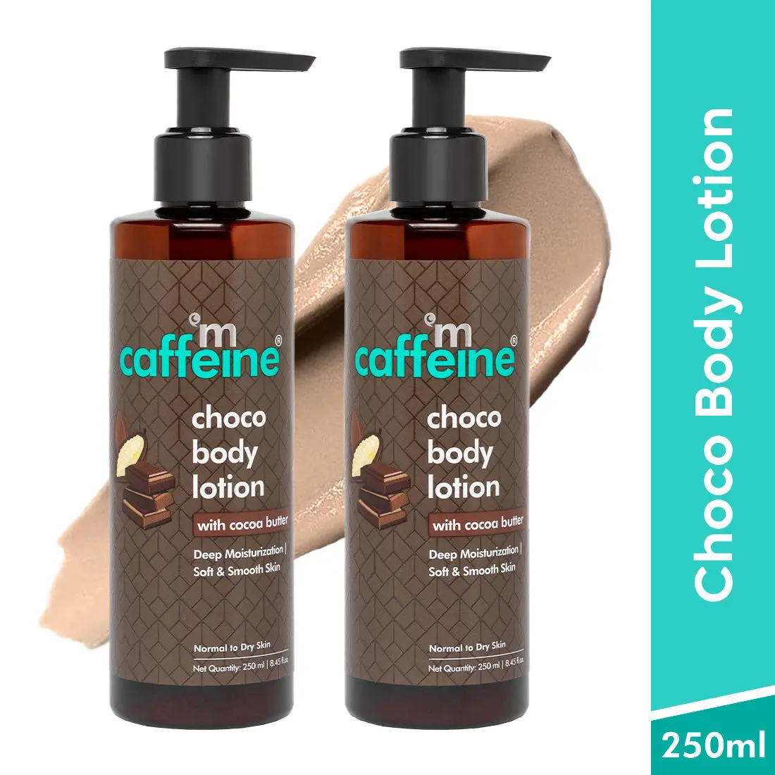 mCaffeine Choco Body Lotion with Cocoa Butter for Deep Moisturization & Soft Skin | Non-Greasy Body Moisturizer for Dry, Normal & Oily Skin - Pack of 2