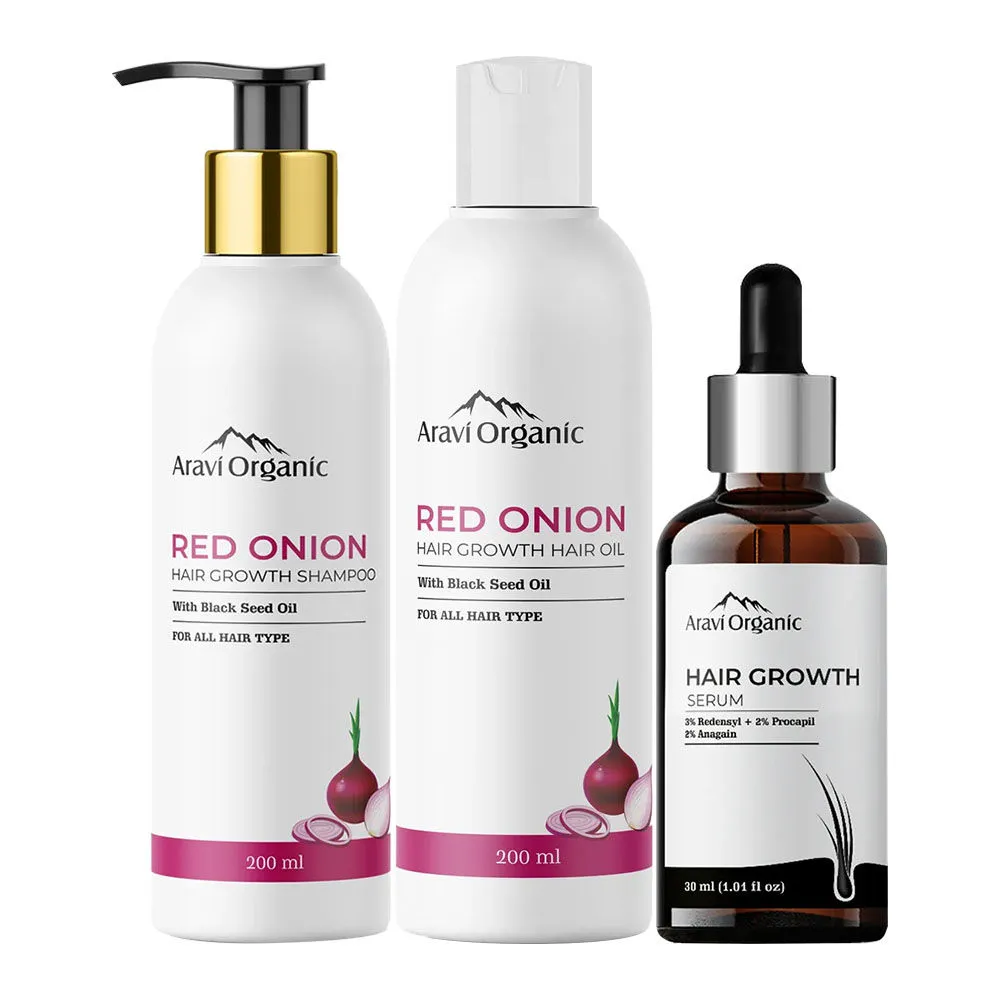 Aravi Organic Hair Growth Onion Hair Oil And Onion Hair Shampoo & Advanced Hair Growth Serum Combo