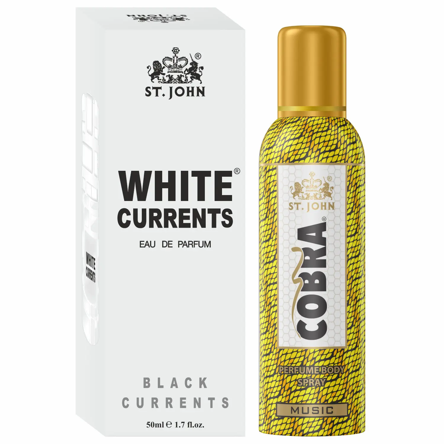 ST-JOHN Cobra Deodrant No Gas Music 100ml & White Current 50ml Perfume Combo Pack Perfume Body Spray - For Men & Women (150 ml, Pack of 2)