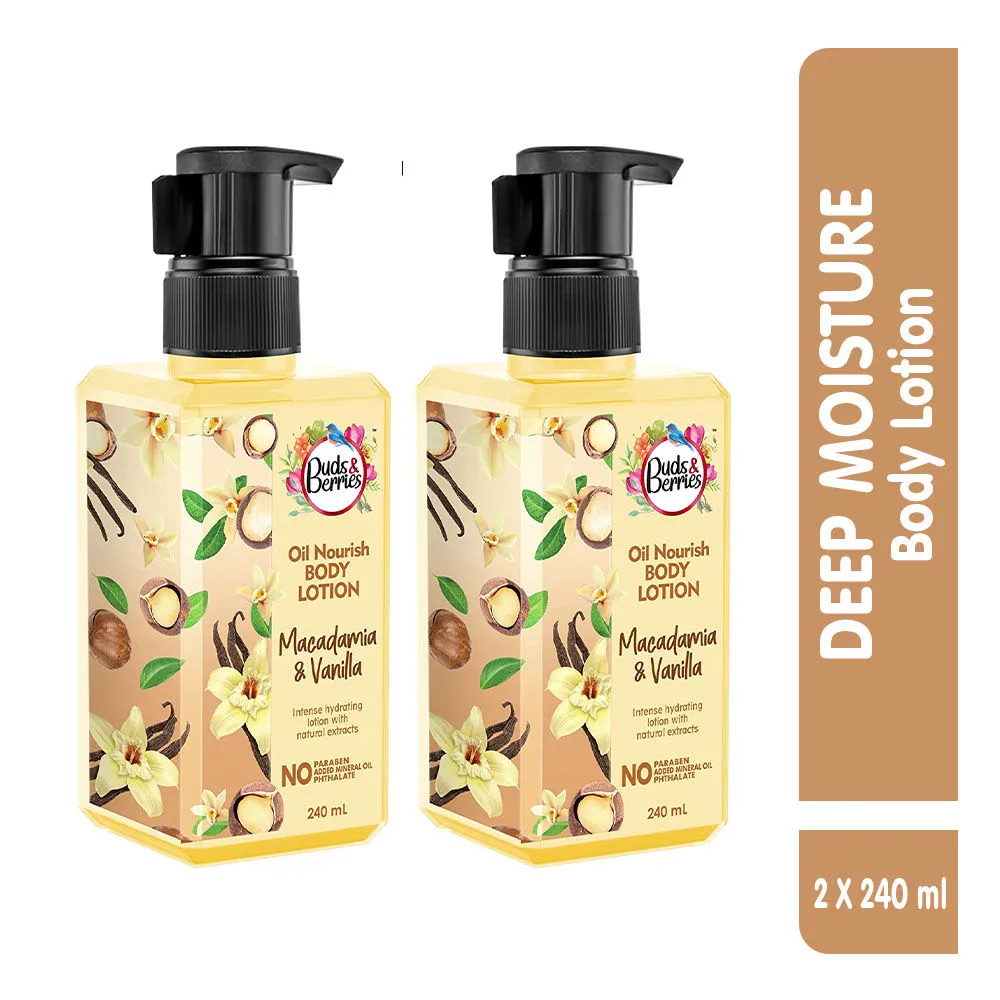 Buds & Berries Macadamia and Vanilla Enriched Oil Nourish Body Lotion (Pack of 2)