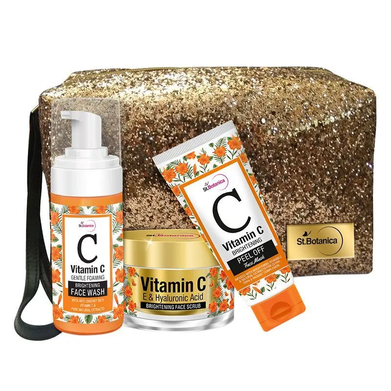 St.Botanica Vitamin C Combo Brightening Face Scrub + Foaming Face Wash + Peel Off Mask & Pouch