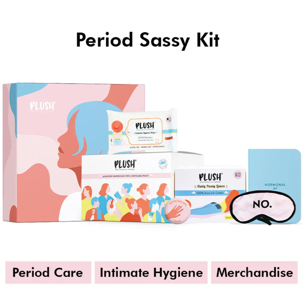 Plush Bloody Period Comfort Kit with Sanitary Pads Panty Liners Intimate Wipes & Sassy Merchandise