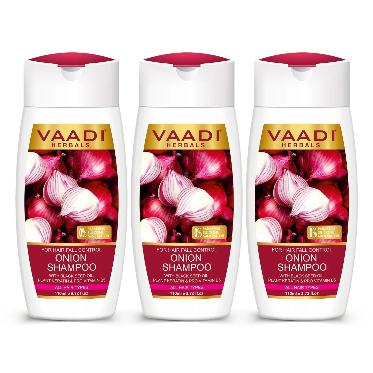 Vaadi Herbals Onion Shampoo for Hair Growth & Hair Fall Control With Plant Keratin & D Panthenol (110 ml X 3)