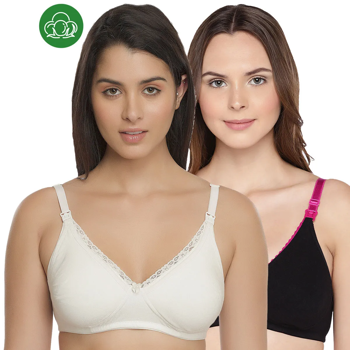 Inner Sense Organic Cotton Antimicrobial Laced Nursing Bra Pack of 2 - Multi-Color (36D)