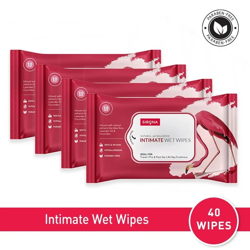 Sirona Ph Balanced Intimate Intimate Wet Wipes - 40 Wipes (4 Pack - 10 Wipes Each)