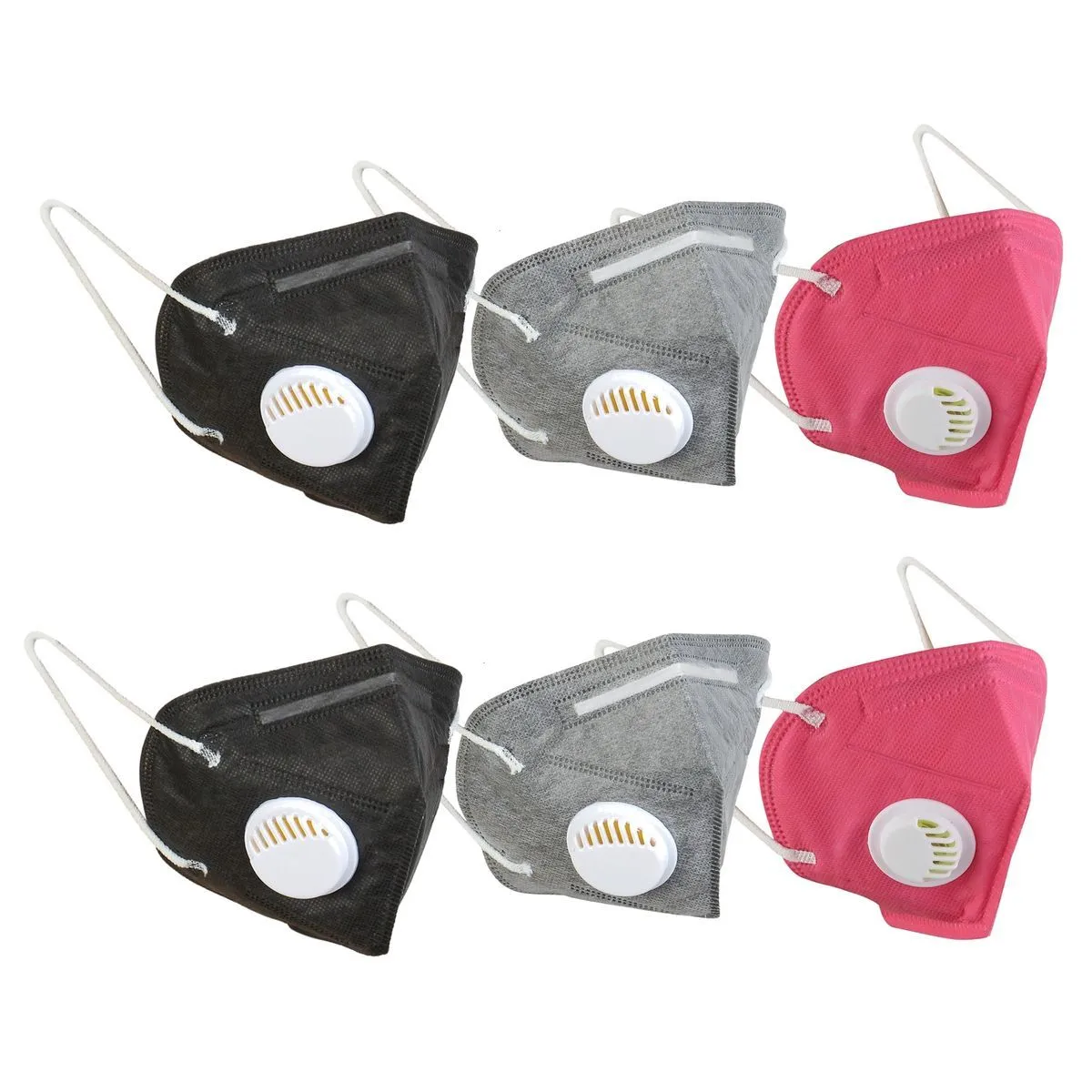 Fabula Pack of 6 KN95/N95 Anti-Pollution Reusable 5 Layer Mask (Grey,Pink Black)