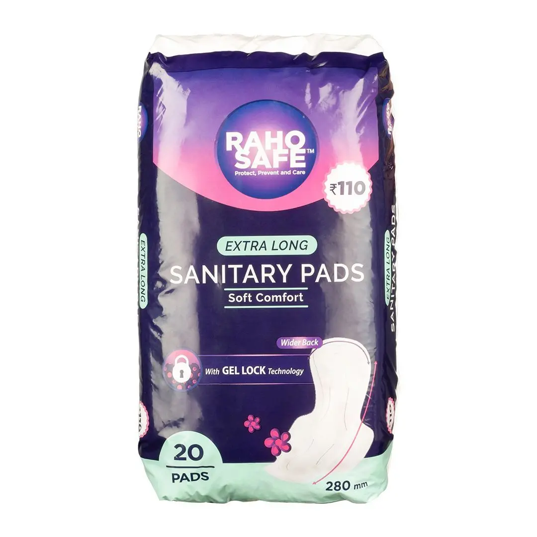 Raho Safe Extra Long Sanitary Pads | Soft Comfort | With Gel Lock Technology | Pack Of 20, Each With Biodegradable Disposable Bags