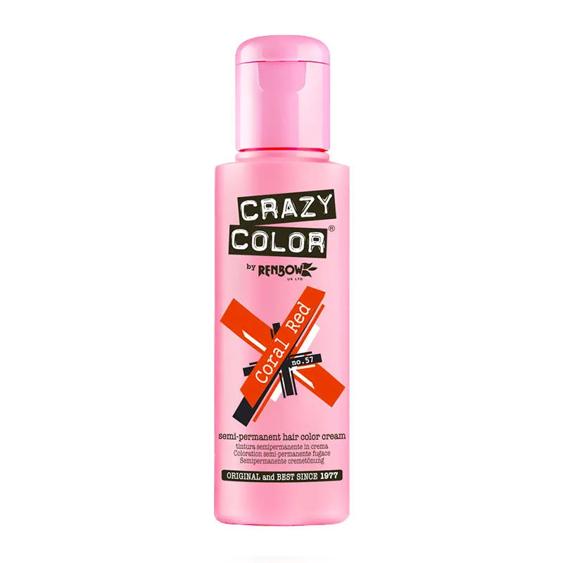 Crazy Color Semi Permanent Hair Color Cream - Coral Red No. 57