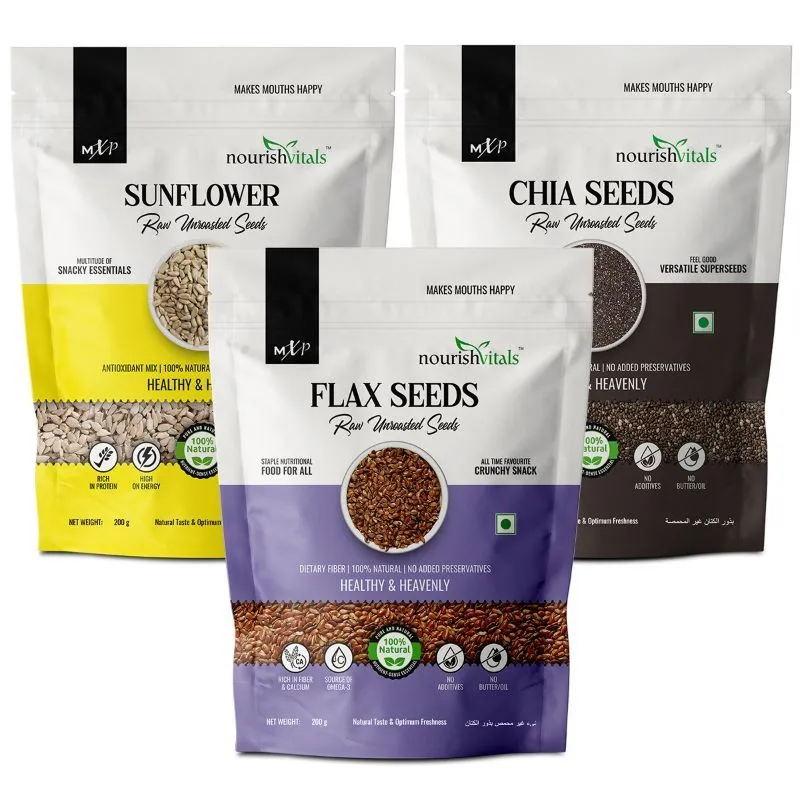 NourishVitals Sunflower + Flax Seeds Raw Unroasted Seeds + Chia (Raw Unroasted Seeds)