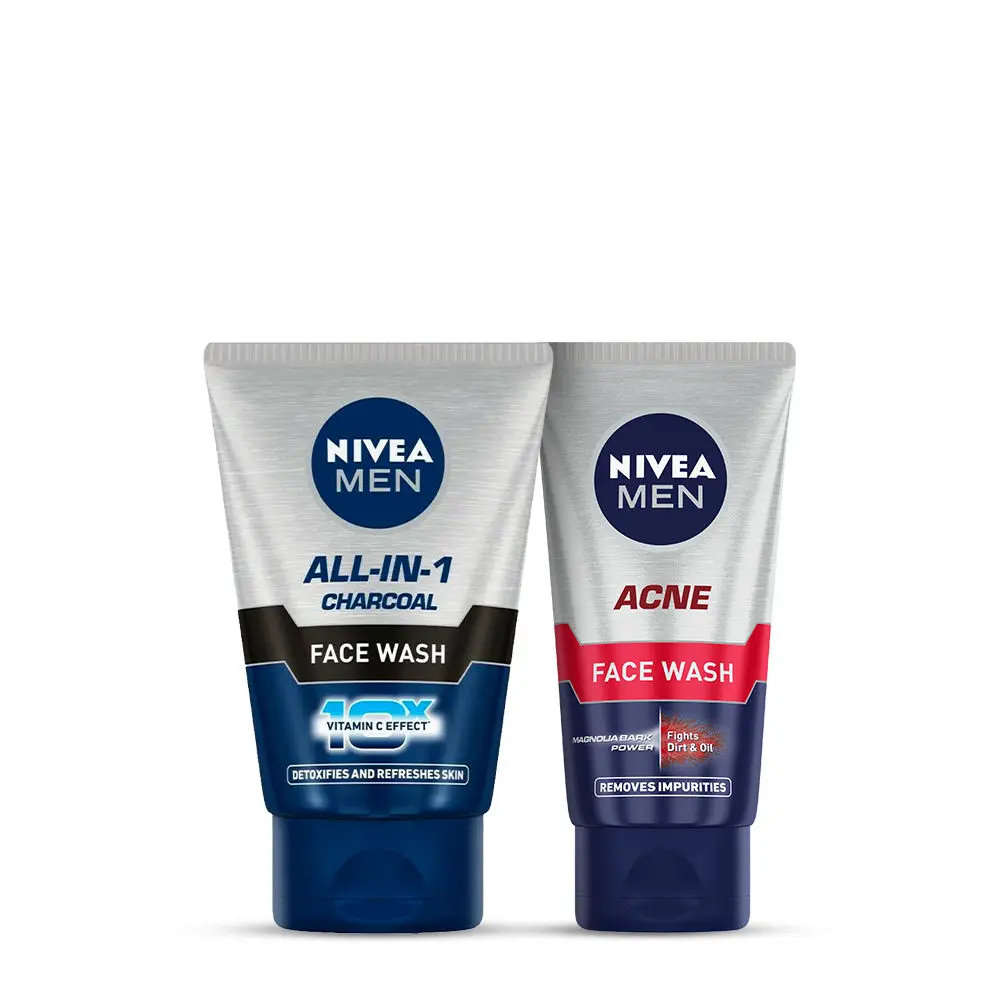 Nivea Men All-in-1 Charcoal Face Wash (50 g)& NIVEA MEN Acne Face Wash (50 ml) (Pack of 2)