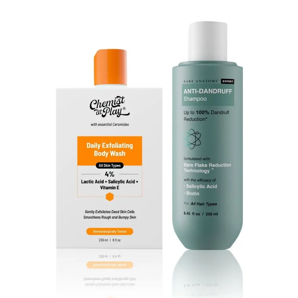 Bare Anatomy Anti-Dandruff Shampoo (250 ml) | Chemist at Play Exfoliating Body Wash (236 ml)