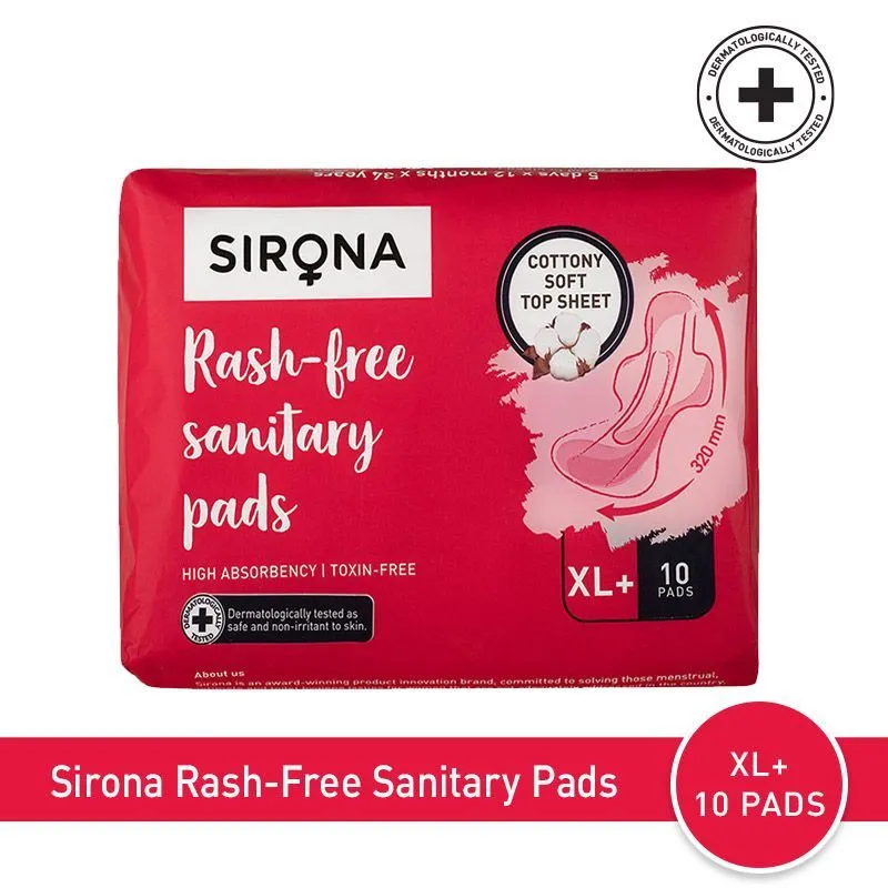 Sirona Cottony Soft Rash Free Sanitary Pads for Women - Pack of 10 (XL+), Highly Absorbent Core