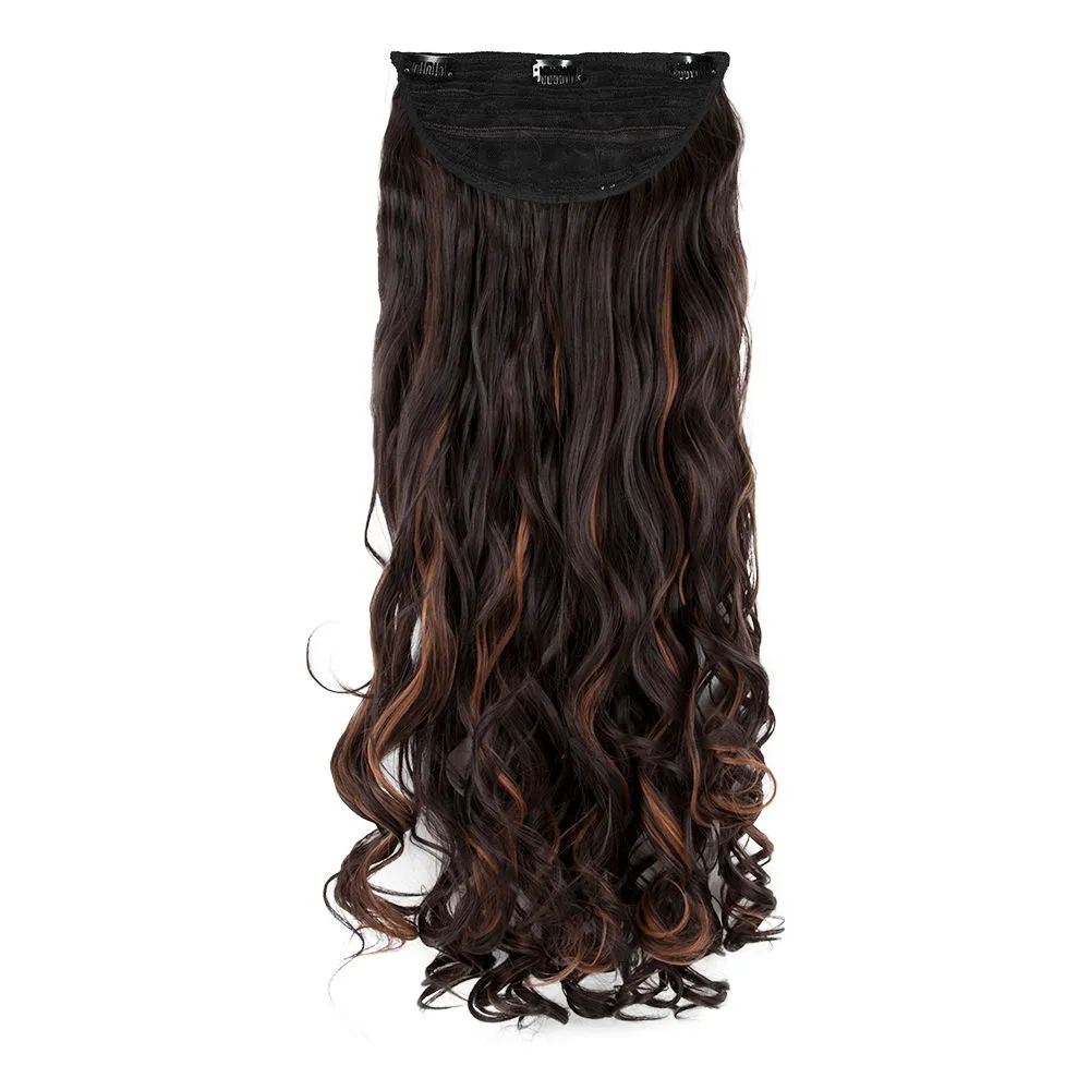 Streak Street Clip-in 30'' Beach Wavy Dark Brown Hair Extensions With Copper Highlights