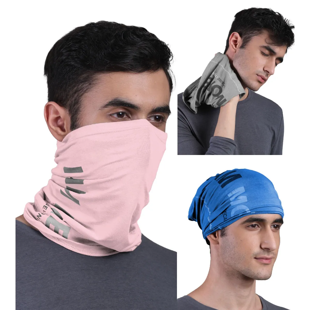 FREECULTR Unisex Printed Bamboo Bandana Anti Microbial Multipurpose Cloth Face Mask (pack Of 3)