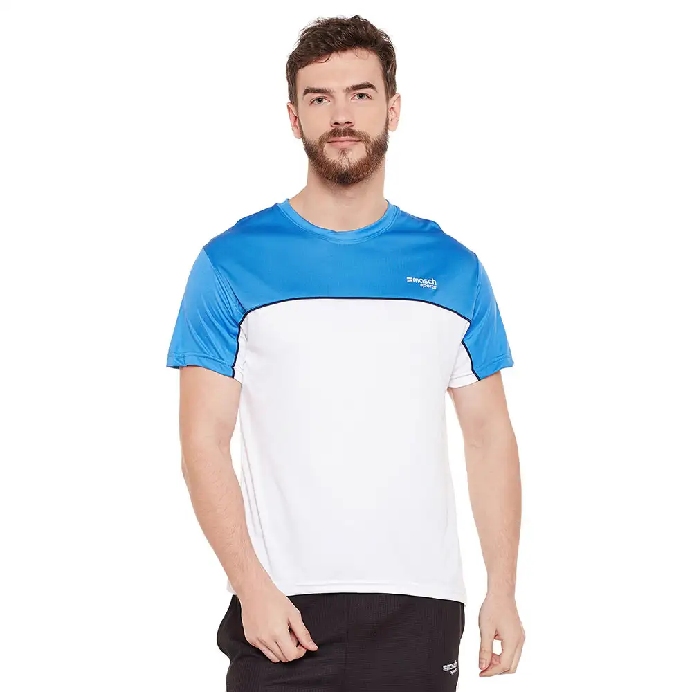 Masch Sports Mens Regular Fit Polyester Active T Shirt (MSTS1017 HSCS CBBW),  India Blue and White  XXL