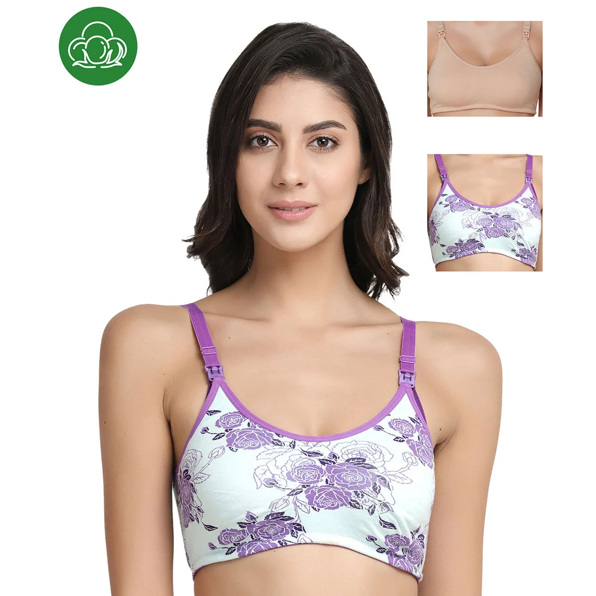 Inner Sense Organic Antimicrobial Soft Nursing Bra Pack of 3 - Multi-Color (38C)