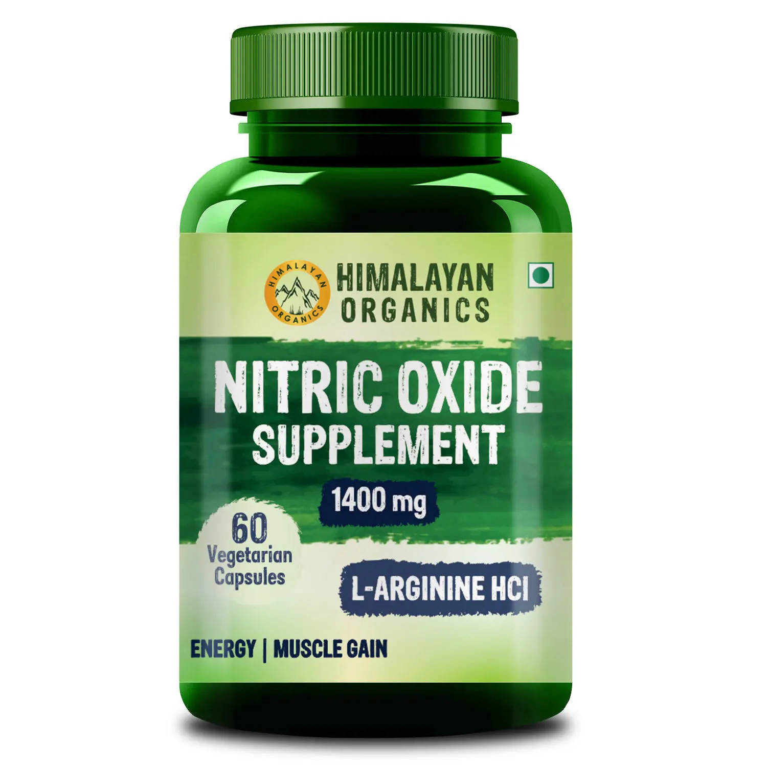 Himalayan Organics Nitric Oxide Supplement with L- Arginine HCI 1400mg/Serve with Caffeine | Muscle Growth, Stamina, Recovery, Energy & Immunity | 60 Veg Capsules